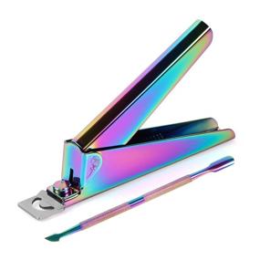 img 4 attached to 🌈 Rainbow Color Acrylic Nail Tips Clipper & Manicure Kit: UV False Nails Cutter, Stainless Steel Trimmer, Cuticle Pusher, Scraper & Peeler - 2 Pcs Set