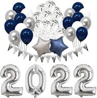 🎉 large 2022 balloons navy blue and silver sets - new year eve party decorations kit: perfect party supplies for 2022 celebrations! логотип