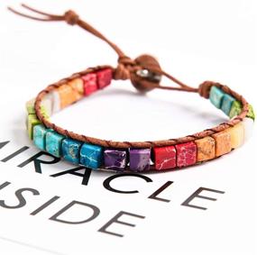 img 3 attached to 🌟 YGLINE Handmade Wrap Bracelet: Turquoise, Jasper & Amazonite Natural Stones on Leather Charm 5 Strands - Boho Jewelry