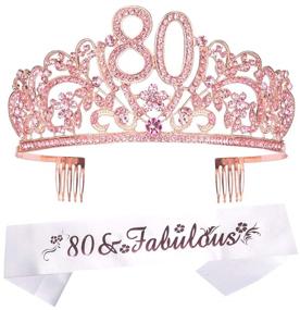 img 4 attached to 🎉 80th Birthday Gifts for Women - Pink Tiara and Sash, HAPPY 80th Birthday Party Supplies - 80 & Fabulous Glitter Satin Sash and Crystal Tiara Birthday Crown, Perfect 80th Birthday Party Supplies