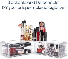 img 3 attached to 💄 DreamGenius 3-Piece Acrylic Makeup Organizer with 4 Drawers - Ideal for Jewelry, Lipstick, Brushes - Stackable Cosmetic Display Cases for Dresser and Bathroom Countertop Storage
