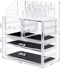 img 1 attached to 💄 DreamGenius 3-Piece Acrylic Makeup Organizer with 4 Drawers - Ideal for Jewelry, Lipstick, Brushes - Stackable Cosmetic Display Cases for Dresser and Bathroom Countertop Storage