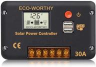 eco-worthy 30a solar charger controller | solar panel battery intelligent regulator with dual usb port | auto 12/24v pwm positive ground logo
