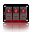 fxc rocker switch aluminum panel 3 gang toggle switches dash 5 pin on/off 2 led backlit for boat car marine red logo