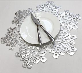 img 2 attached to ❄️ Wintop 15×17" Pressed Vinyl Non-Slip Placemats: Hollow Out Design, Set of 6, Snowflake Silver - Stylish Table Mats for Enhanced Grip and Elegance