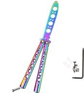 aqueenly butterfly knife trainer - rainbow practice knives trainer tool, stainless steel non-offensive butterfly training knife for beginners логотип