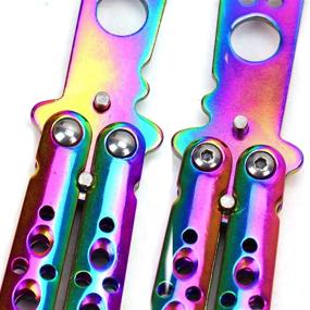 img 3 attached to AQUEENLY Butterfly Knife Trainer - Rainbow Practice Knives Trainer Tool, Stainless Steel Non-Offensive Butterfly Training Knife for Beginners