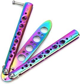 img 2 attached to AQUEENLY Butterfly Knife Trainer - Rainbow Practice Knives Trainer Tool, Stainless Steel Non-Offensive Butterfly Training Knife for Beginners