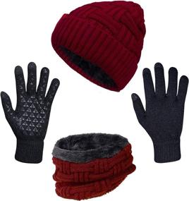 img 4 attached to Stay Warm in Style: Must-Have 3-Piece Winter Beanie Hat, Scarf, and Gloves Set for Men and Women