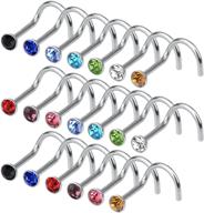 💎 cnomg 20-piece stainless steel rhinestone nose stud rings: 10 mixed color 2.2 mm - perfect body piercing glam! logo
