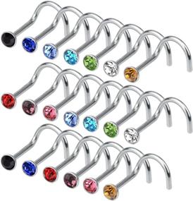 img 4 attached to 💎 Cnomg 20-Piece Stainless Steel Rhinestone Nose Stud Rings: 10 Mixed Color 2.2 MM - Perfect Body Piercing Glam!