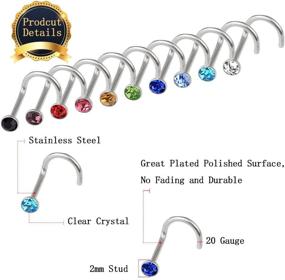 img 3 attached to 💎 Cnomg 20-Piece Stainless Steel Rhinestone Nose Stud Rings: 10 Mixed Color 2.2 MM - Perfect Body Piercing Glam!