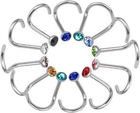 img 1 attached to 💎 Cnomg 20-Piece Stainless Steel Rhinestone Nose Stud Rings: 10 Mixed Color 2.2 MM - Perfect Body Piercing Glam!