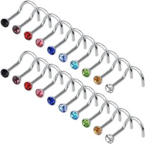 img 2 attached to 💎 Cnomg 20-Piece Stainless Steel Rhinestone Nose Stud Rings: 10 Mixed Color 2.2 MM - Perfect Body Piercing Glam!