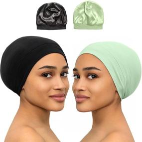 img 4 attached to Satin Lined Sleeping Beanie Hat - Bamboo Headwear for Frizzy Natural Hair, Nurse Cap - Women and Men
