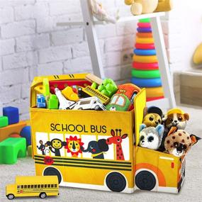 img 2 attached to 🚌 KAP Декоративный детский игрушечный ящик-автобус для школы: светящийся LED-ящик среднего размера для хранения - складная корзина для организации игрушек.