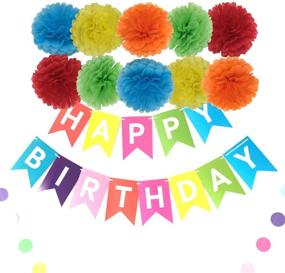 img 3 attached to 🎉 Birthday Decorations Kit: Banner with Tissue Pom Poms, Paper Flowers, Fans & Garlands String Polka Dot - 10pcs Pom Poms & 6pcs Paper Fans