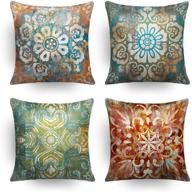 🌺 multicolor floral decorative pillow covers - set of 4: farmhouse style for living room, bedroom, sofa, and car logo