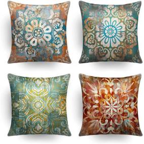 img 4 attached to 🌺 Multicolor Floral Decorative Pillow Covers - Set of 4: Farmhouse Style for Living Room, Bedroom, Sofa, and Car