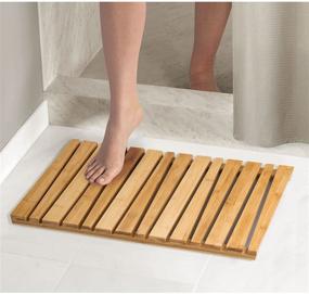 img 2 attached to 🛀 mDesign Bamboo Spa Bath Mat - Non-Slip Rectangular for Bathroom Showers, Bathtubs, Floors - Angled Slat Design - Indoor/Outdoor - Natural Light Wood