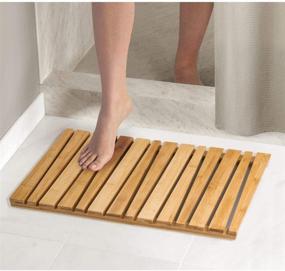 img 3 attached to 🛀 mDesign Bamboo Spa Bath Mat - Non-Slip Rectangular for Bathroom Showers, Bathtubs, Floors - Angled Slat Design - Indoor/Outdoor - Natural Light Wood
