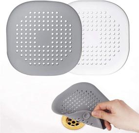 img 4 attached to 🚿 Square Drain Cover for Shower - Silicone Hair Stopper with Suction Cups, 2 Pack (White and Grey) - Easy to Install, Suitable for Bathroom, Bathtub, Kitchen