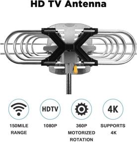 img 1 attached to 📡 Усиленная наружная антенна - диапазон 150 миль 360-градусное вращение - поддержка UHF/VHF 4K 1080P HDTV - включает крепежный стержень и коаксиальный кабель RG6 длиной 33 фута