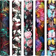 🌸 bundle of 5 patterned heat transfer vinyl sheets - 12x10 inch flower and butterfly prints - assorted colors - ideal for diy t-shirts, bags, hats, and crafts logo