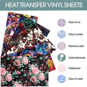 img 2 attached to 🌸 Bundle of 5 Patterned Heat Transfer Vinyl Sheets - 12x10 Inch Flower and Butterfly Prints - Assorted Colors - Ideal for DIY T-Shirts, Bags, Hats, and Crafts