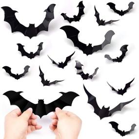 img 4 attached to 🦇 Hely Cancy Halloween Bats Decorations: 60PCS PVC Bat Wall Decals Stickers, 3 Styles 3D Removable Wall Sticker with Multiple Sizes for Halloween Party Decor and Cemetery Props