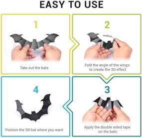 img 2 attached to 🦇 Hely Cancy Halloween Bats Decorations: 60PCS PVC Bat Wall Decals Stickers, 3 Styles 3D Removable Wall Sticker with Multiple Sizes for Halloween Party Decor and Cemetery Props