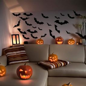 img 1 attached to 🦇 Hely Cancy Halloween Bats Decorations: 60PCS PVC Bat Wall Decals Stickers, 3 Styles 3D Removable Wall Sticker with Multiple Sizes for Halloween Party Decor and Cemetery Props