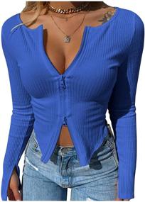 img 2 attached to 👚 Stylish Women's Clothing: Sleeve Zipper Shirts for a Sexy Appeal
