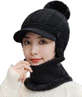 🧣 warm winter knitted hat for women - slouchy fleece beanie hats with scarf and mask - thick skull ski cap logo