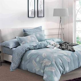 img 4 attached to 🌿 NANKO Duvet Cover Queen Set 3PC - Light Blue and White Leaf Floral Leaves Print Pattern 90x90 Soft Luxury Microfiber Quilt Cover: Country Farmhouse Modern Design for Men and Women - With Zipper Closure and Ties