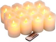 🕯️ set of 12 qinxiang flameless flickering led candles (d:3" x h:4") ivory real wax pillar battery operated candles with dancing led flame, 10-key remote, and 24-hour timer for cycling logo