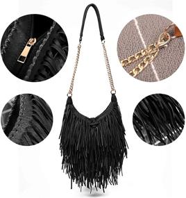 img 3 attached to 👜 Сумка через плечо LUI SUI для женщин из искусственной замши с бахромой, цепочкой, карманами и деталями из кисточек - модная сумка.