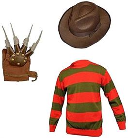 img 1 attached to 🎃 Freddy Halloween Fancy Dress Hat Jumper & Glove Set - Unisex Kids Boys by GirlzWalk