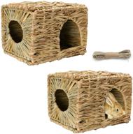 tfwadmx 2 pack rabbit grass house: natural hand woven seagrass play hay bed, collapsible hideaway hut toy for bunny hamster guinea pig chinchilla ferret logo