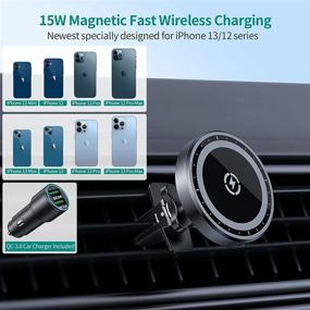 img 3 attached to ⚡️ 15W Magnetic Car Wireless Charger for iPhone 13/13 Pro/13 Pro Max/13 Mini/ 12/12 Pro/ 12 Pro Max/12 Mini: Auto-Alignment Air Vent Dashboard Mag-Safe Car Charger Mount (with QC 3.0 Car Charger)