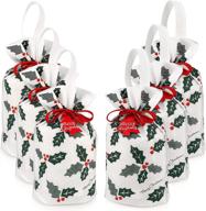 🎁 reusable christmas bags with drawstring - set of 6 white gift bags with satin ribbon, festive cloth designs logo