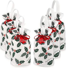 img 4 attached to 🎁 Reusable Christmas Bags with Drawstring - Set of 6 White Gift Bags with Satin Ribbon, Festive Cloth Designs