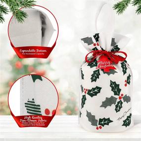 img 3 attached to 🎁 Reusable Christmas Bags with Drawstring - Set of 6 White Gift Bags with Satin Ribbon, Festive Cloth Designs