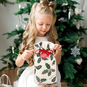 img 1 attached to 🎁 Reusable Christmas Bags with Drawstring - Set of 6 White Gift Bags with Satin Ribbon, Festive Cloth Designs