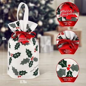 img 2 attached to 🎁 Reusable Christmas Bags with Drawstring - Set of 6 White Gift Bags with Satin Ribbon, Festive Cloth Designs