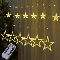 🌟 amadecohome star curtain lights: remote control, timer, 138 led, 8 modes, warm white for christmas decor, wedding, party, patio lawn, home decor логотип