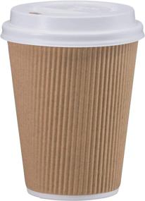 img 1 attached to NYHI Set of 150 Brown Disposable Paper Cups with White Lids - 6 oz. Ripple Insulated Kraft for Hot Drinks: Tea & Coffee - Triple Layer Design - Recyclable, Durable Paper