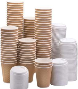 img 4 attached to NYHI Set of 150 Brown Disposable Paper Cups with White Lids - 6 oz. Ripple Insulated Kraft for Hot Drinks: Tea & Coffee - Triple Layer Design - Recyclable, Durable Paper