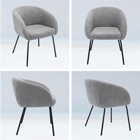 img 3 attached to 🪑 Modern Sherpa Dining Chairs by ONEVOG - Comfy Upholstered Armchair for Living Room, Home Office, Bedroom, Vanity Room, Reading - Grey with Black Metal Legs