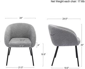 img 1 attached to 🪑 Modern Sherpa Dining Chairs by ONEVOG - Comfy Upholstered Armchair for Living Room, Home Office, Bedroom, Vanity Room, Reading - Grey with Black Metal Legs